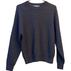 Zara Ribbed Knit Wool Sweater Gray Size S